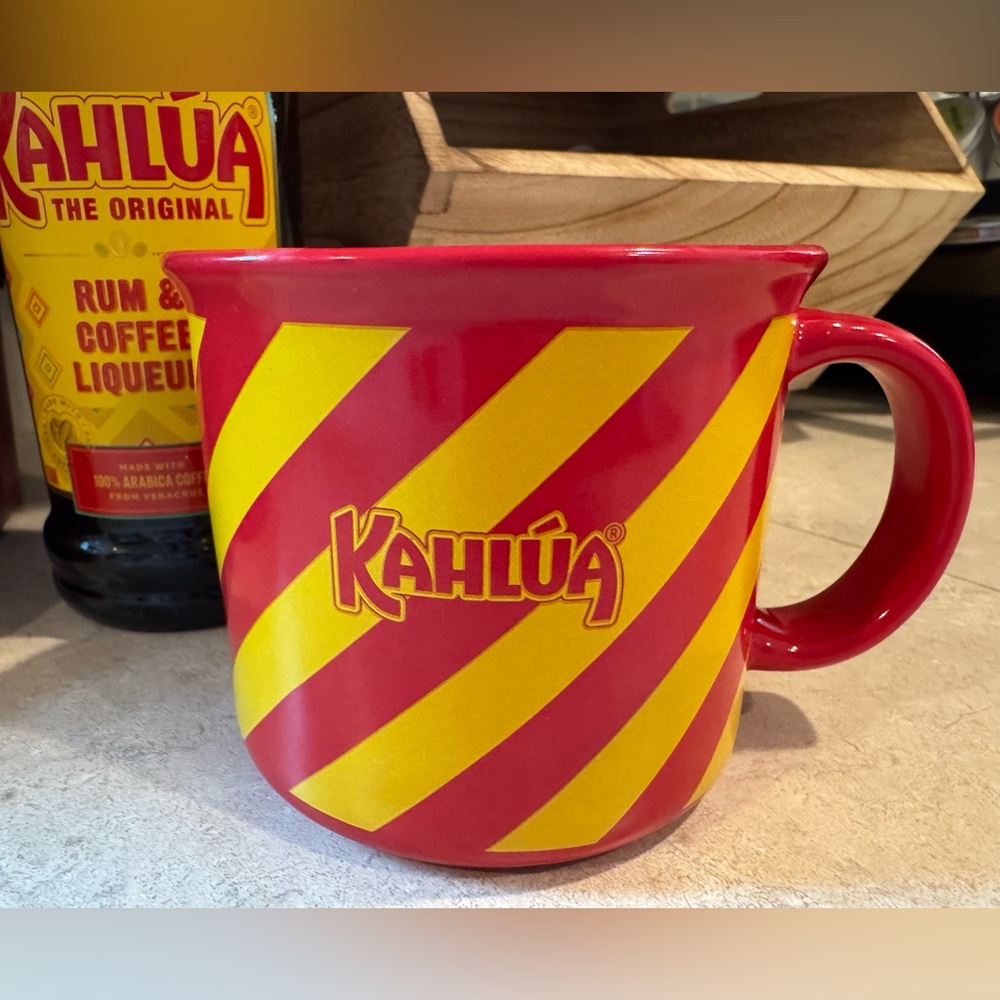NEW Kahlua 16 oz Ceramic Coffee Mug Red With Yellow Stripes 2025